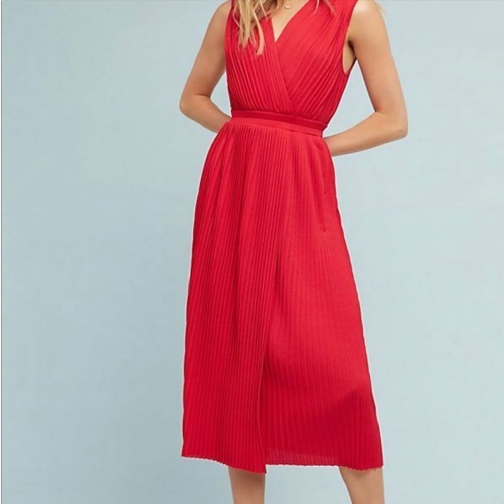 Anthropology Tracy Reece red faux wrap dress pleated size S